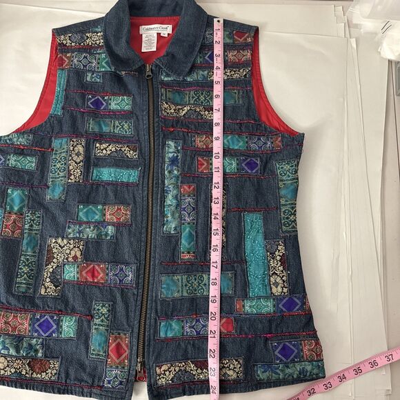 Coldwater Creek Jean Vest Patchwork Women's Size Medium Granny Cottage Prairie - Picture 12 of 14